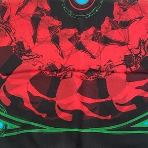 PRISTINE Hermes Scarf 90cm LA RONDE DES JOCKEYS Mousseline Silk Chiffon BlackRed